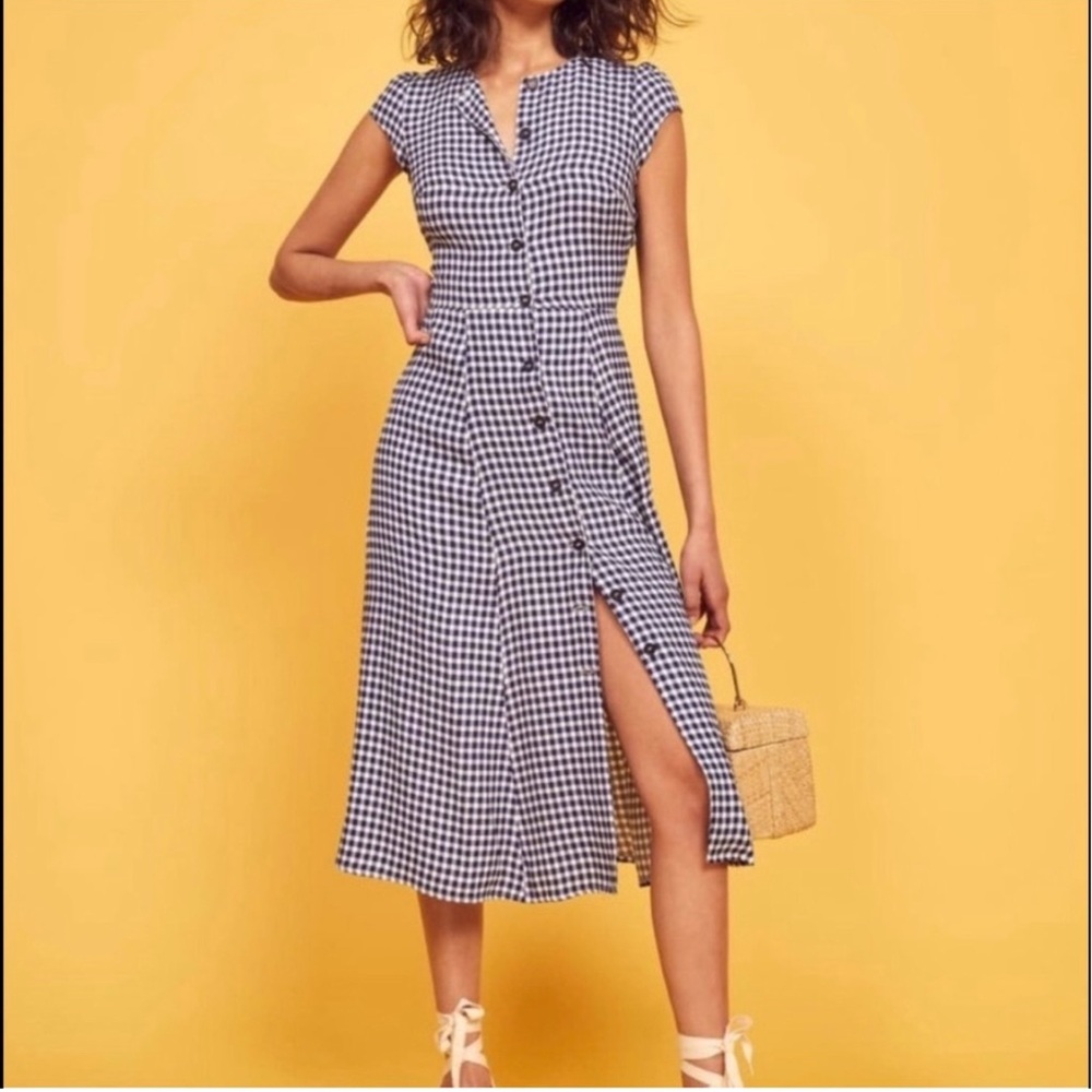 Reformation Blue and White Buttoned Maxi Dress
